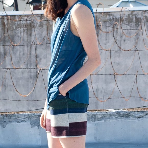 NWT CARVEN Color Block Striped Wool Blend Shorts Size FR 36 US 4 S MSRP $460 - Picture 1 of 9